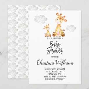 Cute Giraffe Baby shower Neutral Grey Ma & Baby Kaart