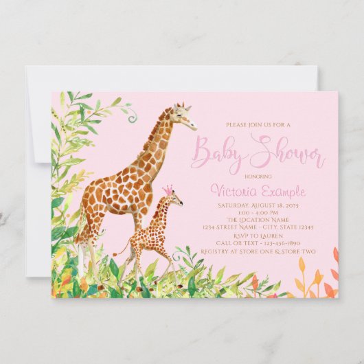 Cute Giraffe Baby Shower Uitnodigingen (Voorkant)