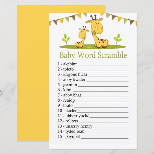 Cute giraffe Baby word scramble game (Voorkant / Achterkant)