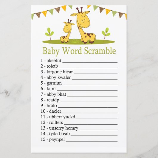 Cute giraffe Baby word scramble game (Voorkant)