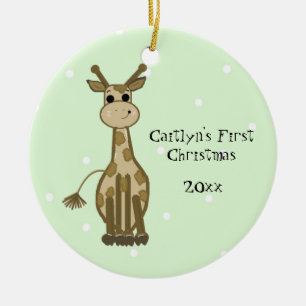 Cute Giraffe Baby's Eerste Kerstmis Keramisch Ornament