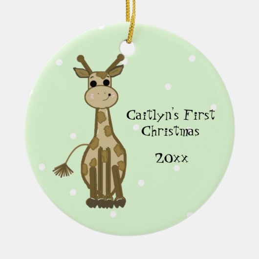 Cute Giraffe Baby's Eerste Kerstmis Keramisch Ornament (Voorkant)