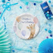 Cute Giraffe Balloon Boy First Birthday Papieren Bordje (Feest)