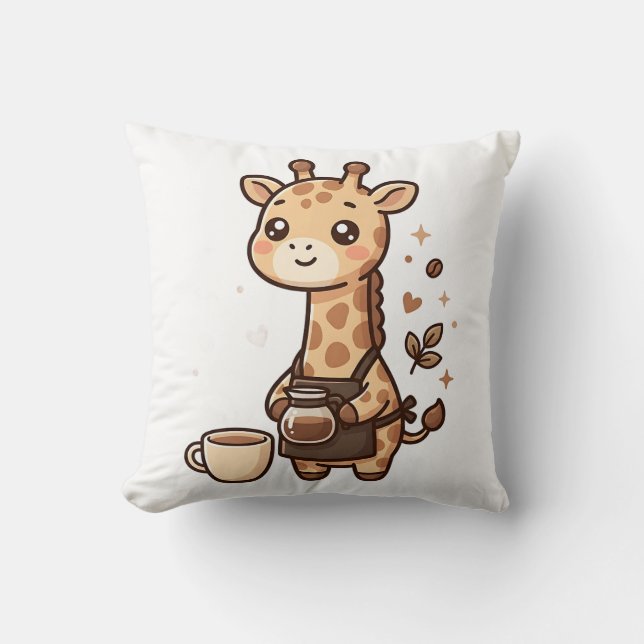 Cute Giraffe Barista Schort Werp Kussen (Voorkant)
