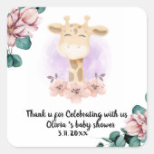 Cute giraffe bedankt Square Stickers (Voorkant)