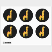 Cute Giraffe & Bird Flowers Yellow Red op zwart Ronde Sticker (Vel)