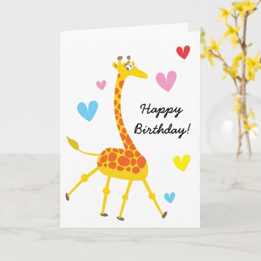 Cute Giraffe Birthday Kaart (Gele Bloem)