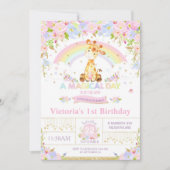 Cute Giraffe Birthday Party Invitation Girl Kaart (Voorkant)