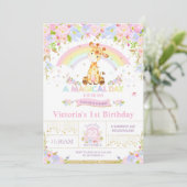 Cute Giraffe Birthday Party Invitation Girl Kaart (Staand voorkant)