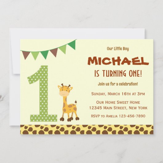 Cute Giraffe Birthday Party Invitation Kaart (Voorkant)