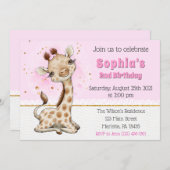 Cute Giraffe Birthday Party Invitation Kaart (Voorkant / Achterkant)
