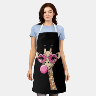 Cute Giraffe Blaast Roze Bubble Gum Zonnebril Schort