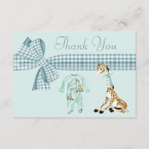 Cute Giraffe Blue Boy Baby shower Dank je Bedankkaart
