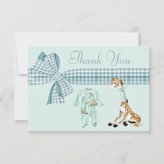Cute Giraffe Blue Boy Baby shower Dank je Bedankkaart (Voorkant)