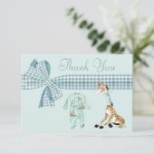 Cute Giraffe Blue Boy Baby shower Dank je Bedankkaart (Staand voorkant)