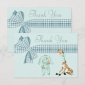 Cute Giraffe Blue Boy Baby shower Dank je Bedankkaart (Voorkant / Achterkant)