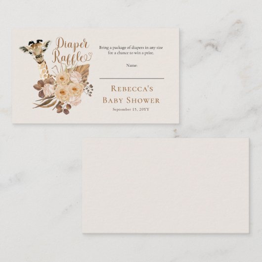 Cute Giraffe Boho Baby shower Diaper Raffle Informatiekaartje (Voorkant / Achterkant)
