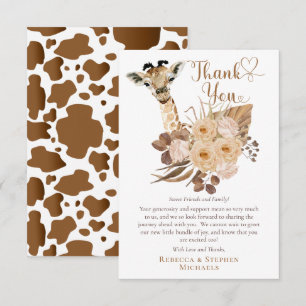Cute Giraffe Boho Dried Grasses Baby shower Dank Bedankkaart