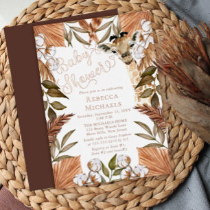 Cute Giraffe Boho Dried Grasses Baby shower Folie Folie Uitnodiging