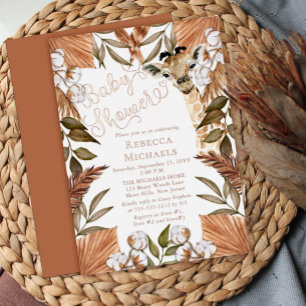 Cute Giraffe Boho Dried Grasses Baby shower Folie Folie Uitnodiging