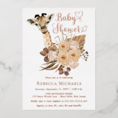 Cute Giraffe Boho Dried Grasses Baby Shower Folie Uitnodiging (Voorkant)