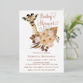 Cute Giraffe Boho Dried Grasses Baby Shower Folie Uitnodiging (Staand Voorkant)