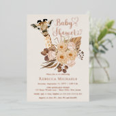 Cute Giraffe Boho Dried Grasses Baby Shower Folie Uitnodiging (Staand Voorkant)