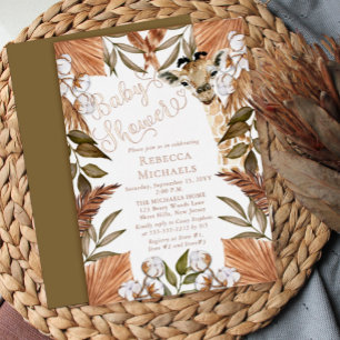 Cute Giraffe Boho Dried Grasses Baby Shower Folie Uitnodiging