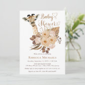 Cute Giraffe Boho Dried Grasses Baby shower Invita Kaart (Staand voorkant)