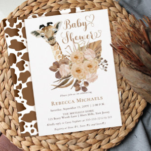 Cute Giraffe Boho Dried Grasses Baby shower Invita Kaart