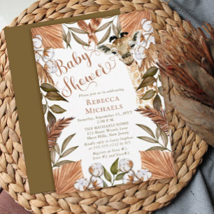 Cute Giraffe Boho Dried Grasses Baby shower Invita Kaart
