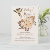 Cute Giraffe Boho Dried Grasses Baby Shower Kaart (Staand voorkant)