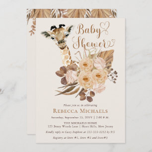 Cute Giraffe Boho Dried Grasses Baby Shower Kaart