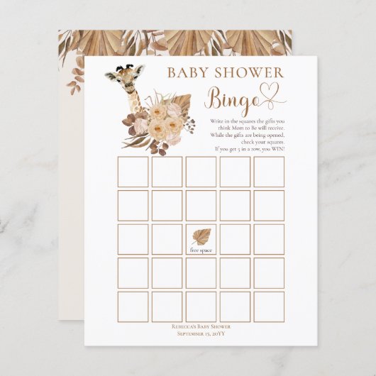 Cute Giraffe Boho Gedroogde Grassen Baby Shower Bi (Voorkant / Achterkant)