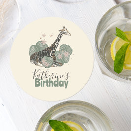 Cute Giraffe Botanical Animal Birthday Party Ronde Kartonnen Onderzetter