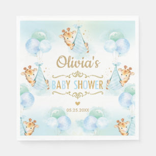 Cute Giraffe Boy Baby shower Blue Paper Napkin Servet