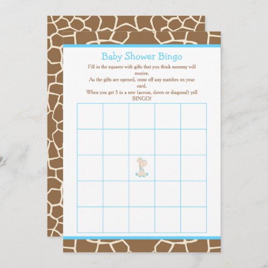 Cute Giraffe Boy Blue Baby shower Bingo Kaart (Voorkant / Achterkant)