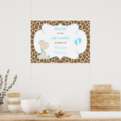 Cute Giraffe Boy Blue Baby shower Poster (Keuken)