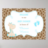 Cute Giraffe Boy Blue Baby shower Poster (Voorkant)