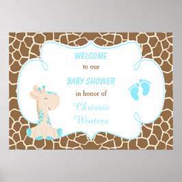 Cute Giraffe Boy Blue Baby shower Poster
