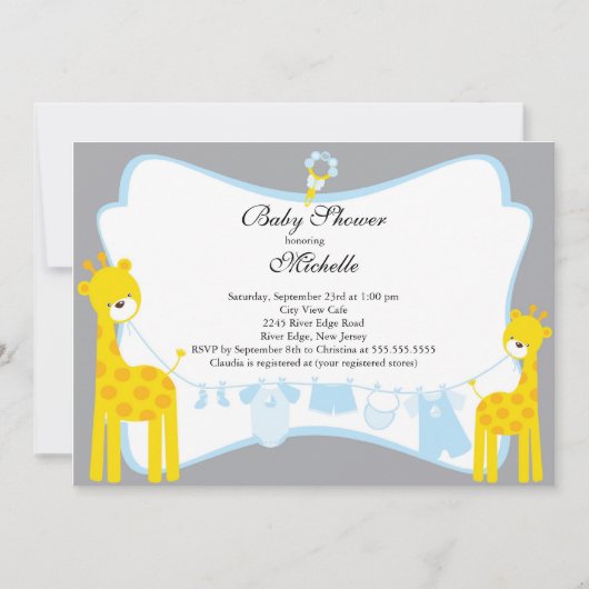 Cute giraffe Boy Shower Invitation Kaart (Voorkant)