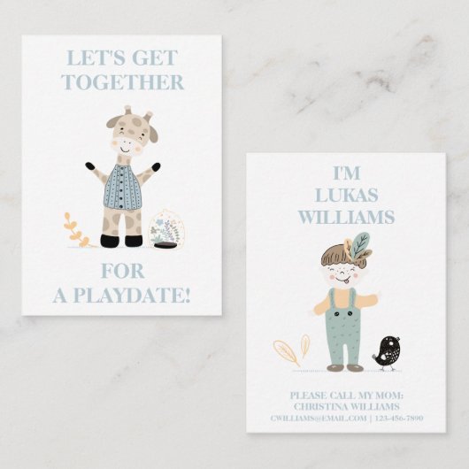Cute Giraffe boys Playdate MMammie Calling Card Visitekaartje (Voorkant / Achterkant)