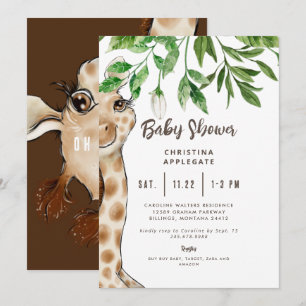 Cute Giraffe Brown Baby shower Invitation Kaart