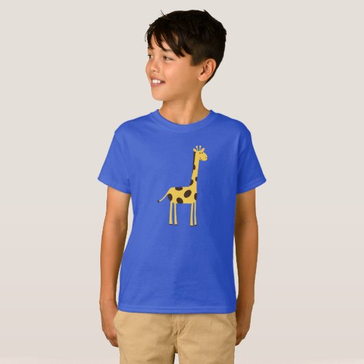 Cute Giraffe Cartoon Blue T-shirt (Voorkant volledig)