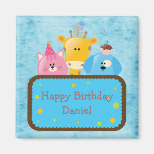 Cute Giraffe Cat & Dog Persoonlijk Happy Birthday Magneet