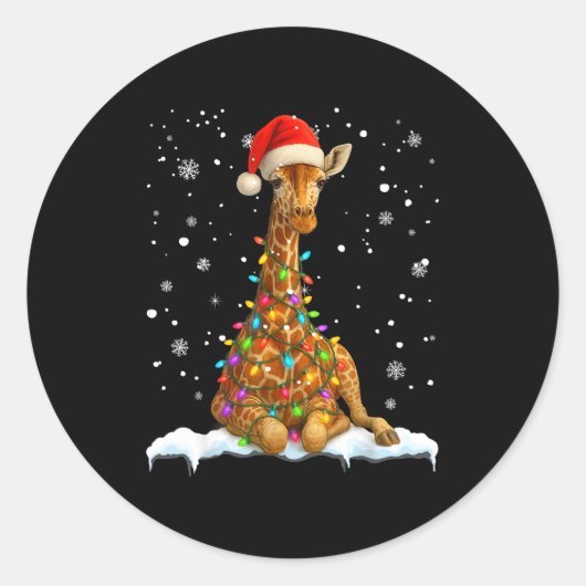 Cute Giraffe Christmas Light Funny Giraffe Lover X Ronde Sticker (Voorkant)