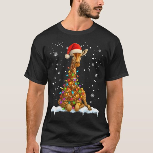 Cute Giraffe Christmas Light Funny Giraffe Lover X T-shirt (Voorkant)