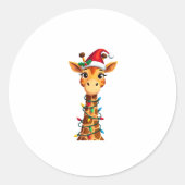 Cute Giraffe Christmas Lights Santa Hat Xmas Pajam Ronde Sticker (Voorkant)