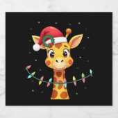 Cute Giraffe Christmas Lights Santa Hat Xmas Pajam Sparkling Wijnetiket (Enkel label)