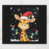 Cute Giraffe Christmas Lights Santa Hat Xmas Pajam Sparkling Wijnetiket (Enkel label)